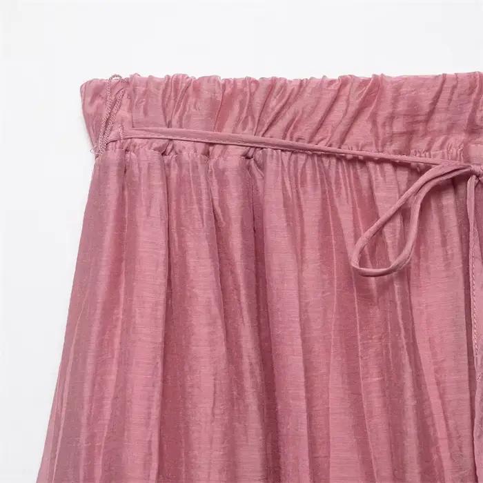 Jupe longue rose à volants superposés pour femme