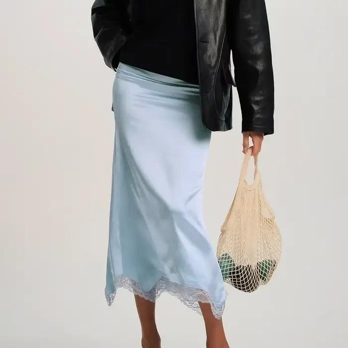 Jupe d'été à panneaux en dentelle, ourlet asymétrique, taille haute, ligne a, mi-longue, style bohème, Chic, garniture à volants, 2025