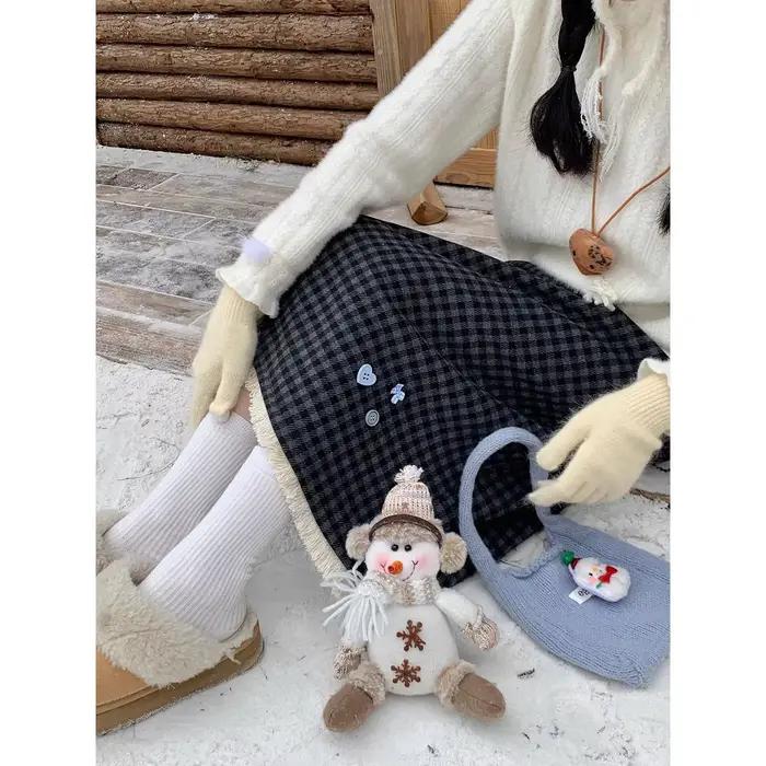Jupe à carreaux noire de style japonais pour femme