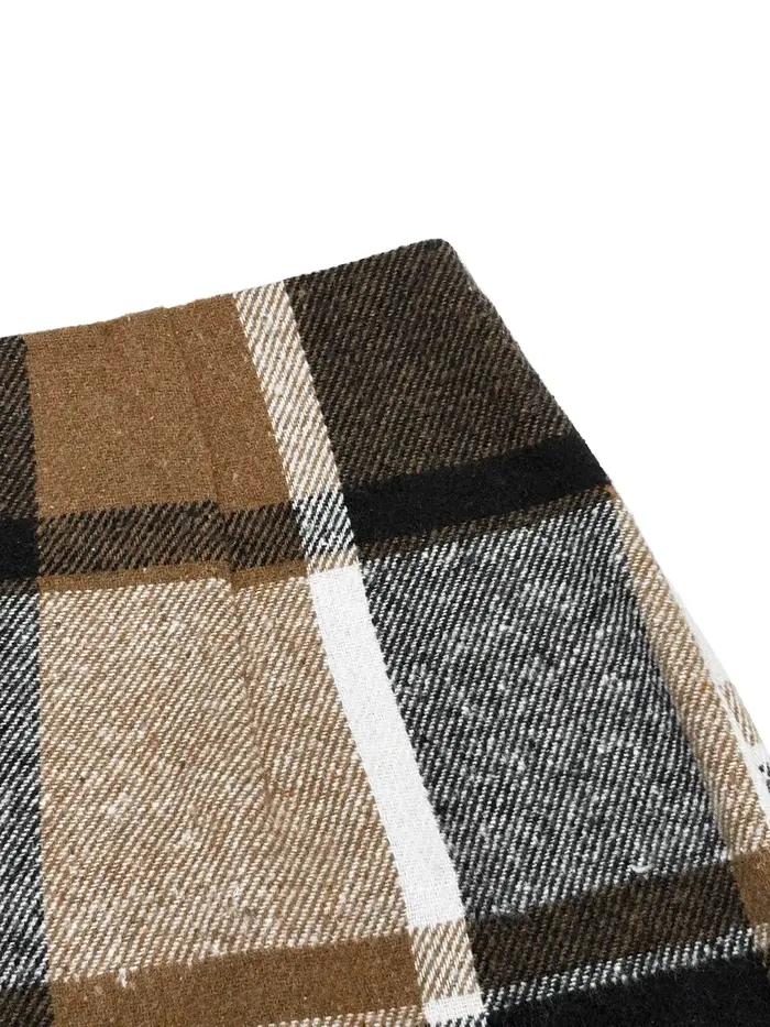 Jupe midi courte imprimée à carreaux, adaptée à un usage quotidien en automne et en hiver.