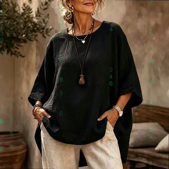 Chemisier Tunique Femme Ample Décontracté Manches Courtes T-shirt Printemps Été Coton Lin