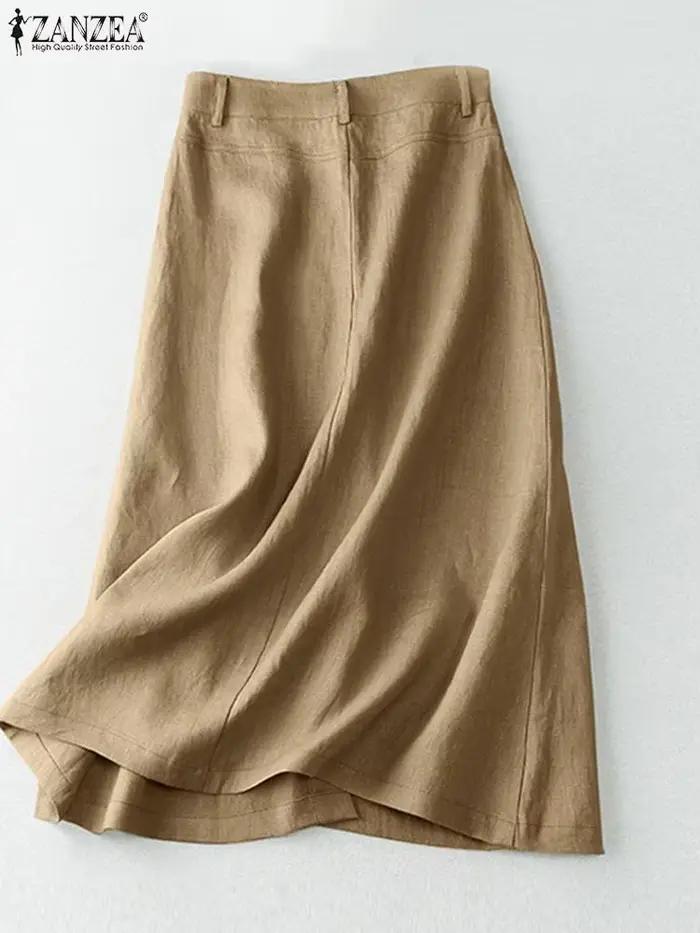 ZANZEA élégant coton Midi jupes décontracté boutonné a-ligne Jupe femmes taille haute