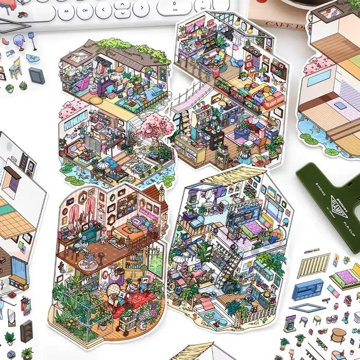 Kawaii Sunshine Coast 3D ma petite maison paysage autocollant bricolage poche cabine scène Halloween jouets pour enfants cadeaux