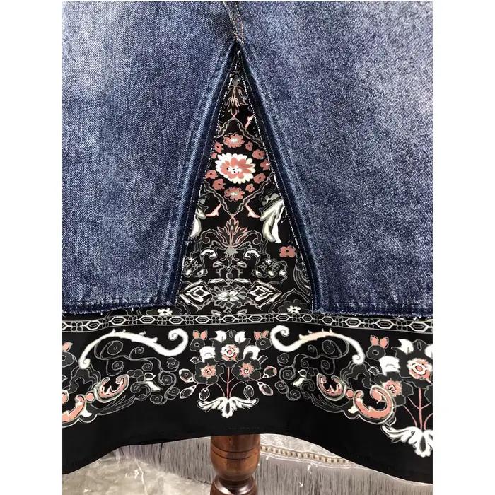 Top qualité nouvelle jupe en jean 2025 automne hiver Design dame Vintage imprimé fleuri Patchwork mi-mollet longueur