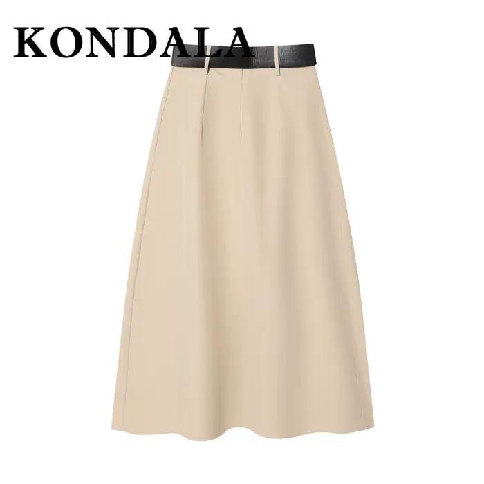 KONDALA Vintage kaki ceinture 2025 Streetwear Chic femme jupe longue ceintures fermeture éclair mode a-ligne