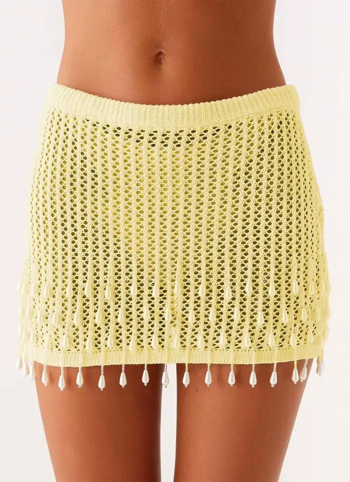 Chic tricot perle demi jupe femmes mode mince a-ligne jupes femme 2025 été nouvelle dame maillots de bain vacances offre spéciale S M L