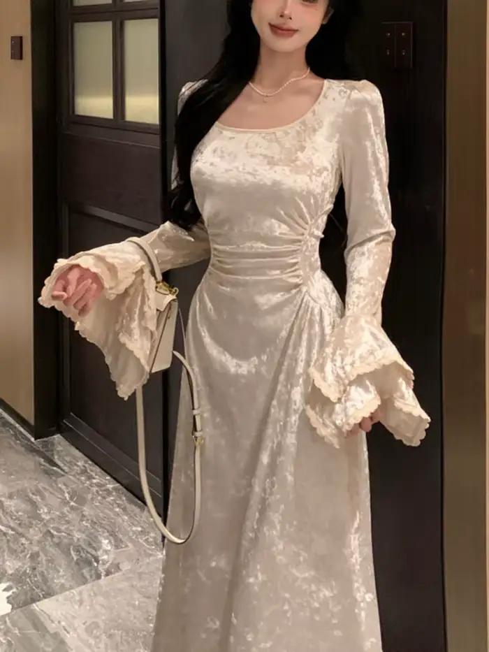 Jielur – robe Vintage à manches longues pour femme