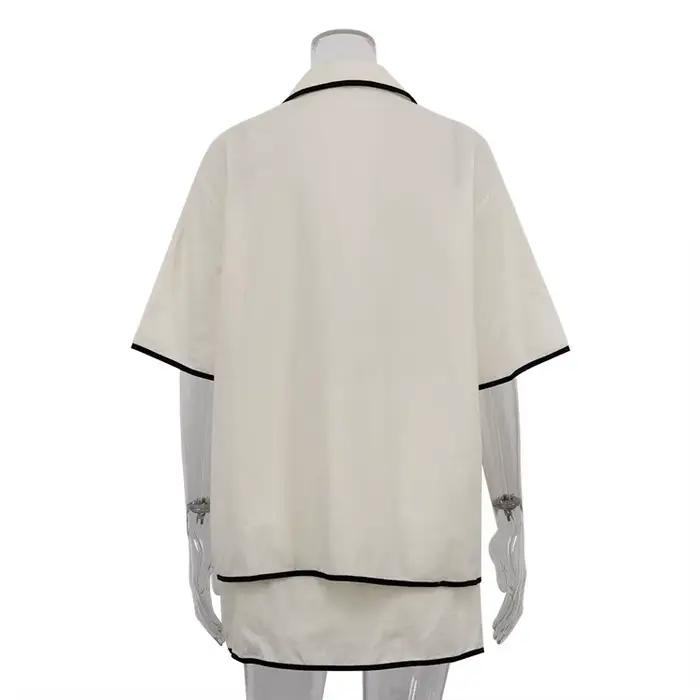 Été ample Beige coton 2 pièces ensembles femmes tenue 2025 décontracté demi manches chemise avec taille haute Mini jupe