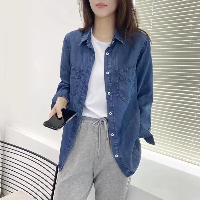 Chemise en jean pour femmes 2025 printemps été rétro mode tempérament dames hauts élégant confortable loisirs dame Cowboy Blouse