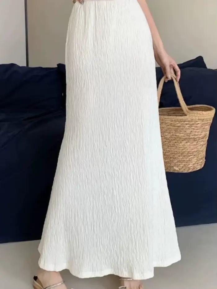 Jupe Femme Blanche Taille Élastique Lin Midi Élégante Formelle Confortable pour le Quotidien Coupe Évasée Nouvelle Collection Printemps 2026 Mode Féminine