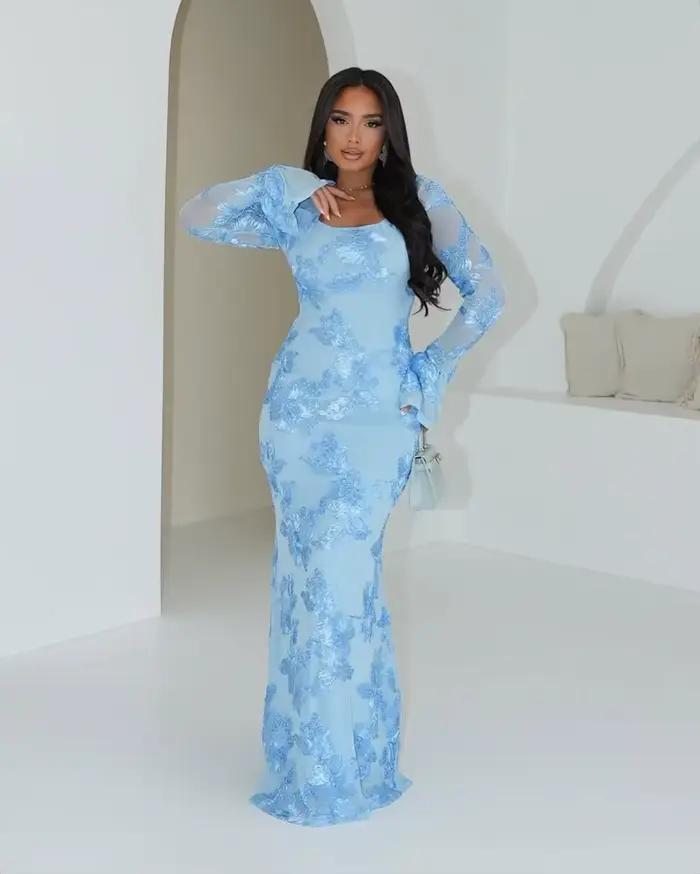 Robe brodée rose élégante de luxe pour femmes