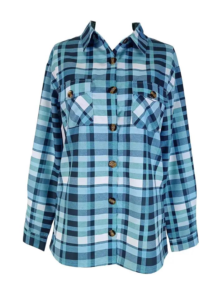 Chemisier à carreaux décontracté pour femme, manches longues, vert et jaune, coupe ample, boutonnage simple, style vintage chic, printemps automne, streetwear