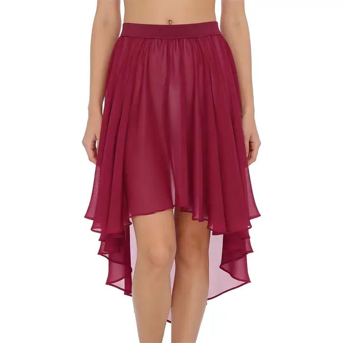 Jupe de danse lyrique moderne extensible en polyester pour femmes, jupe irrégulière à ourlet haut-bas, jupe de couverture, tenue de danse, vêtements de plage et occasions spéciales