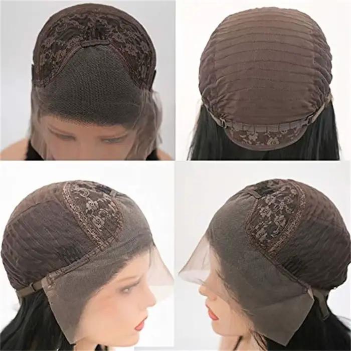 Perruque noire avec mèches blondes 13x4, longue perruque synthétique à ondulations naturelles avec dentelle frontale, pour usage quotidien, Halloween et cosplay