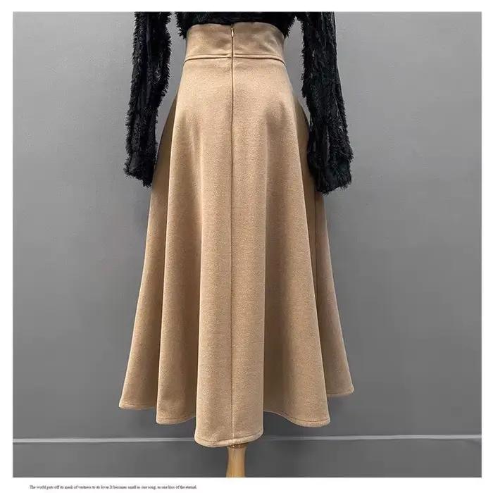 Jupe longue pour femmes automne et hiver taille haute plissée Patchwork mince
