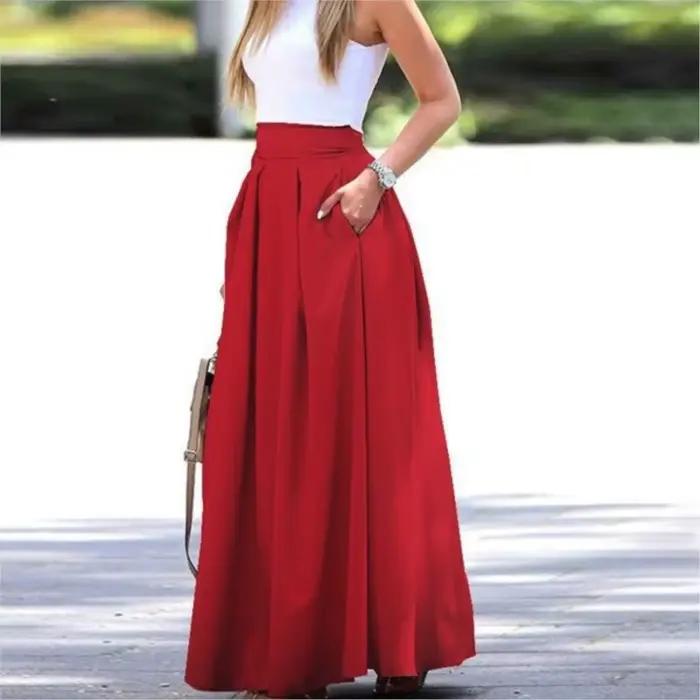 Jupes longues pour femmes printemps été taille haute couleur unie jupe longue