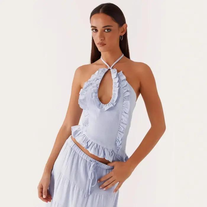 Jupe longue ample en coton pour femme avec ceinture