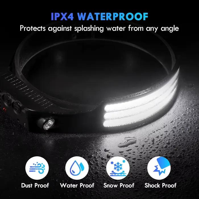 Lampe frontale de sauna à induction LED COB, batterie intégrée, lampe de poche aste USB, capteur de pêche, camping en plein air
