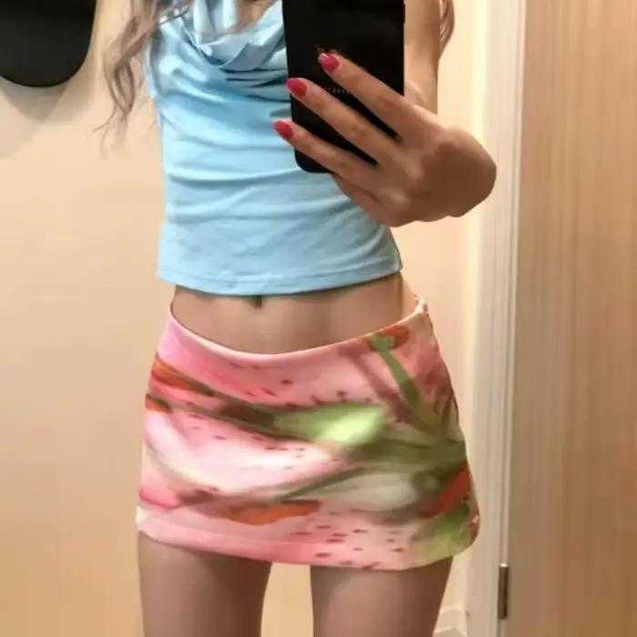 Mini-jupe trapèze vintage Y2K esthétique pour femme