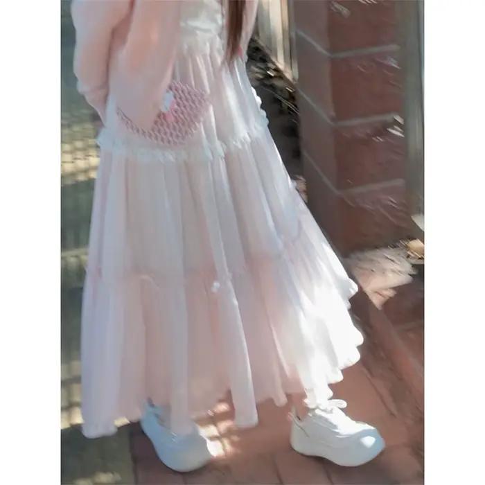 Jupes douces femmes nœud dentelle Patchwork élastique taille haute printemps été 2025 mode japonaise élégante jupe longue femme décontracté