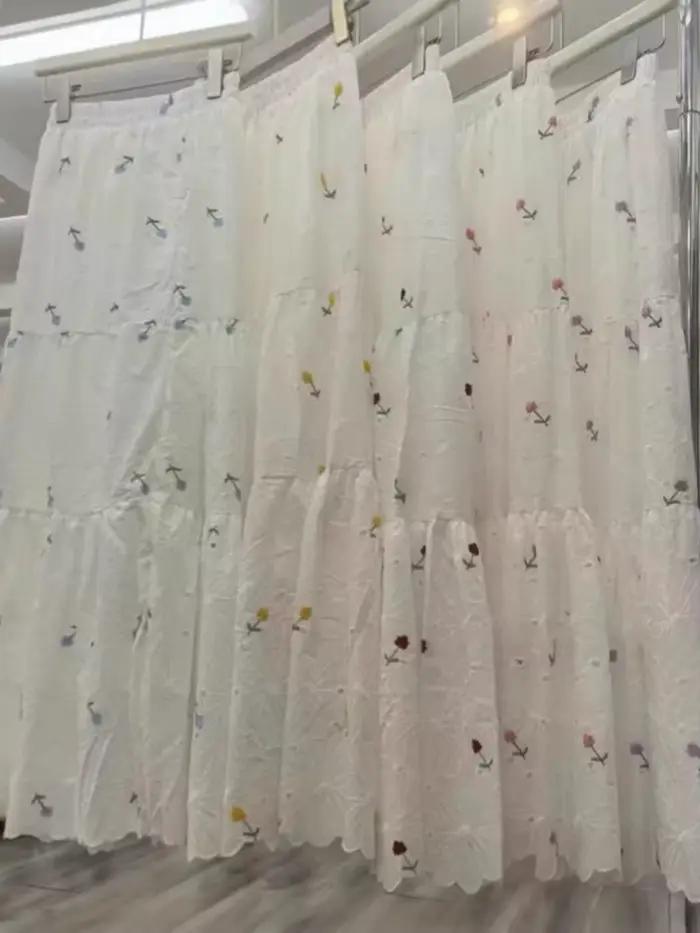 LANMREM brodé dentelle florale jupe Midi pour les femmes 2025 été automne doux a-ligne jupes longues vêtements de sport 2DM1093