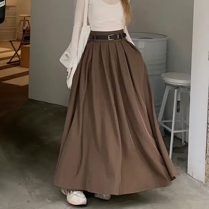 Qiukichonson gris Midi jupes longues femmes Maxi jupe 2023 automne hiver costume
