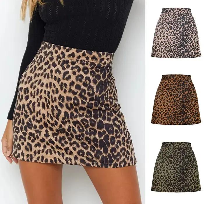 Femmes Sexy léopard imprimé Mini jupes automne hiver taille haute fermeture éclair daim jupe courte femme Streetwear