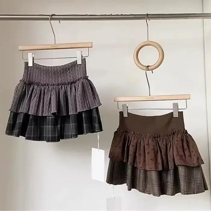 Nouvelle Mini-jupe Émoussée à Volants à Carreaux Style Punk Y2K Rock Subculture Coréen Japonais Preppy Décontractée 2026 pour Femme