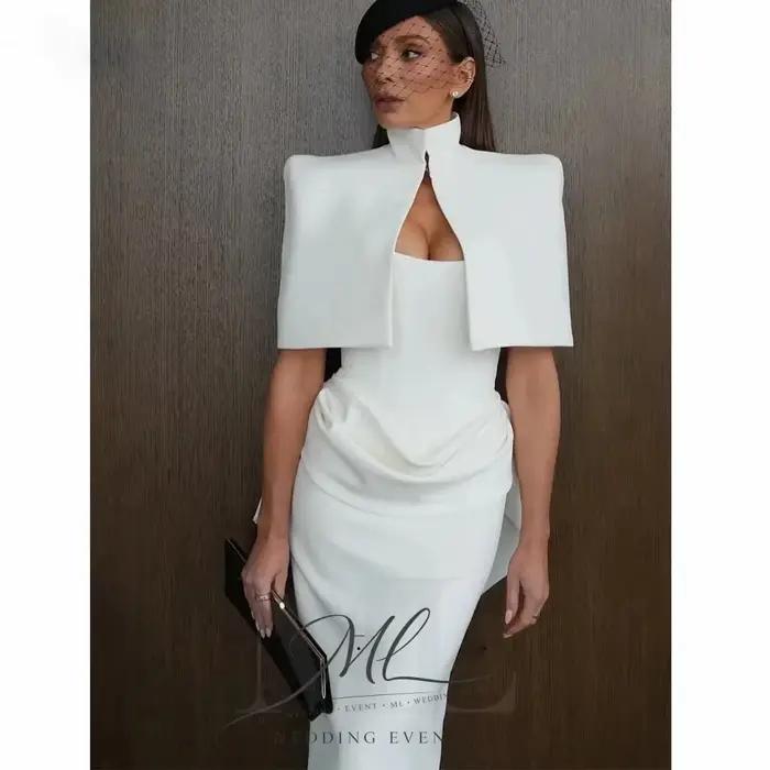 Robe de soirée vintage ML pour invitées de mariage avec cape, élégante robe de soirée blanche, robes de cocktail sirène blanches, longueur cheville, personnalisable