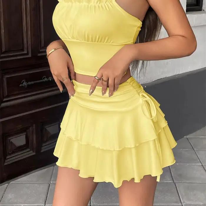 Mini-jupe à volants pour femme