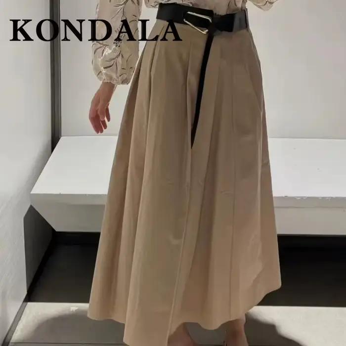 KONDALA Vintage kaki ceinture 2025 Streetwear Chic femme jupe longue ceintures fermeture éclair mode a-ligne