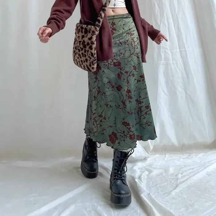 Jupe taille haute imprimée style vintage américain, jupe au tempérament Spice Girl
