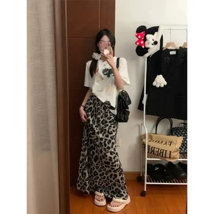 Jupe longue imprimée léopard tendance pour femme