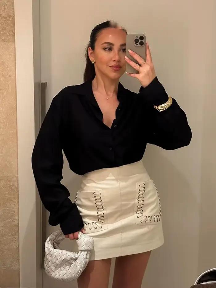 HH femmes été taille haute Mini jupe mode poche décorer solide décontracté