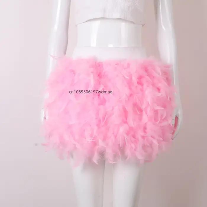 Mini-jupe en plumes moelleuses multicolores, taille haute élastique, pour carnaval, bal de promo, performance scénique, costume
