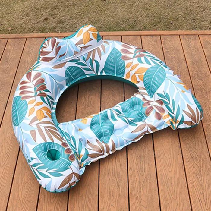 Chaise flottante pour piscine avec porte-gobelet / Chaise longue en forme de U avec parasol / Chaise flottante de loisirs pour piscine, radeau gonflable pour l'eau
