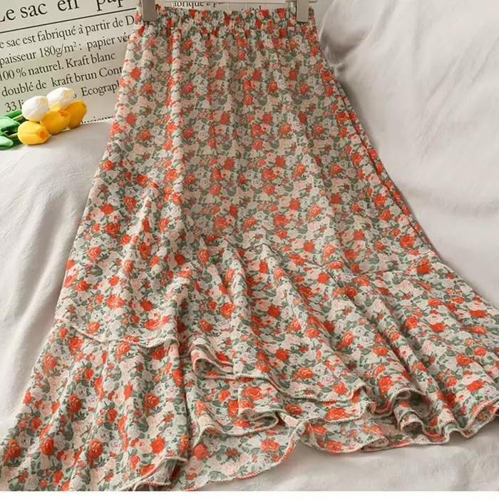Jupes taille haute en mousseline de soie pour femmes, ourlet irrégulier, volants, chic, élégant, fleur, charmant, streetwear, loisirs, femme, assressenti, mode