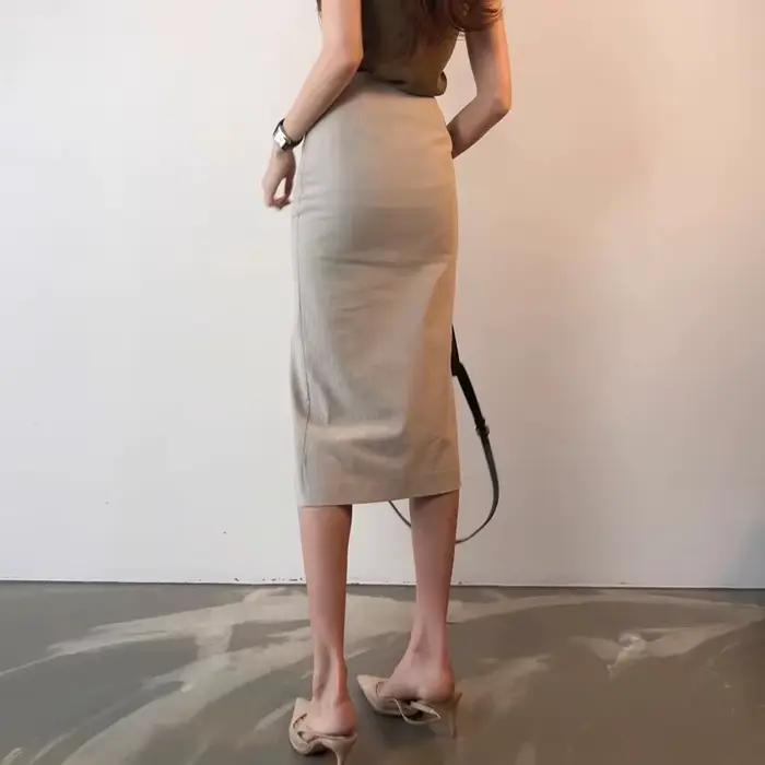 Jupe crayon mi-longue fendue taille haute pour femme en polyester décontractée printemps automne élégante pour le bureau occasions spéciales