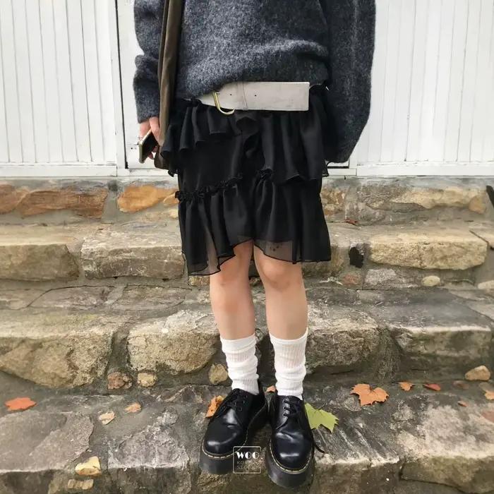 Jupe courte plissée irrégulière en Tencel et coton