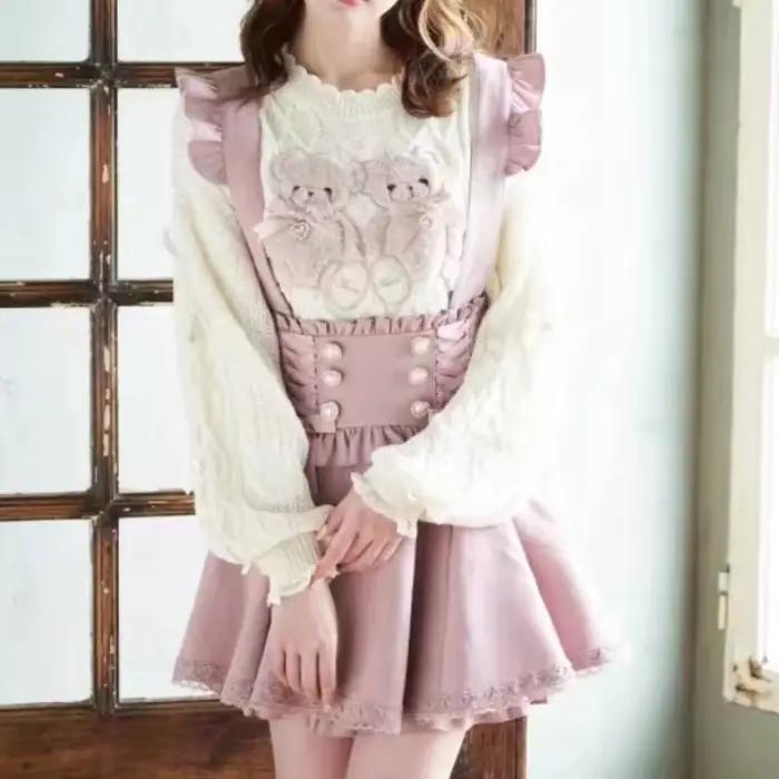 Jupe courte à bretelles style gothique japonais Lolita
