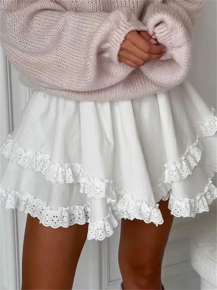 Tossy blanc dentelle à volants Mini jupe pour femmes taille haute Patchwork mode mignon Sexy Y2k