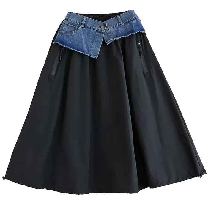 Surdimensionné vintage élastique taille haute printemps automne décontracté ample longue pour femme denim jupes femmes 2025 jupe vêtements