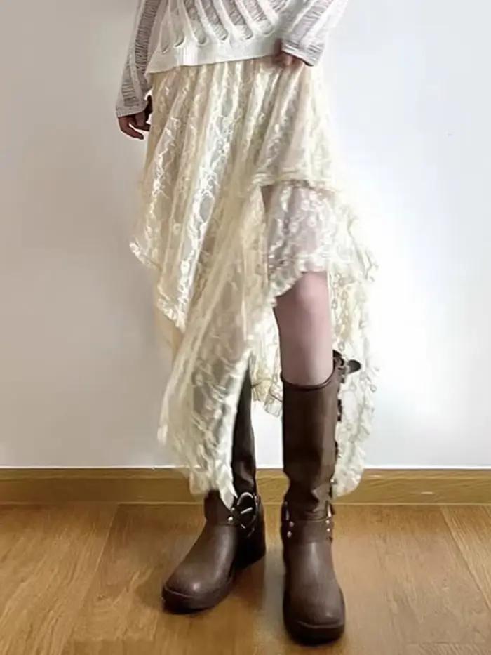 Jupe asymétrique en dentelle Fairycore pour femmes