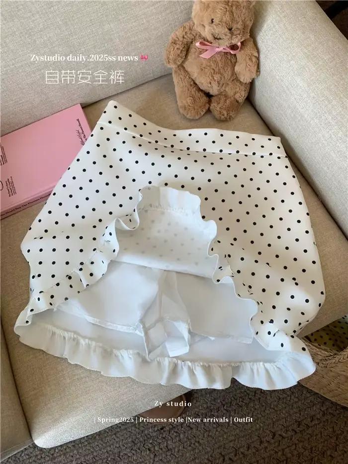 Mini jupe à volants à pois de Style coréen pour femmes