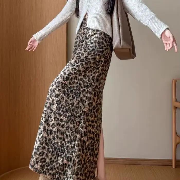Jupe midi léopard taille haute bywindto pour femmes printemps été amincissante et tendance à offrir pour bureau-dame