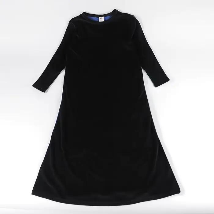 Chemise de nuit longue en velours pour filles, bleu et rose, côtelé, noir, vêtements maxi, robes décontractées à col rond, 8-18 ans