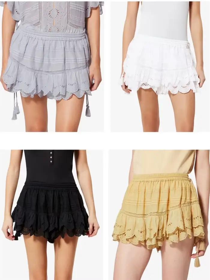 Jupe courte française pour femmes, cordon de serrage, taille élastique, pompon, à lacets, volants superposés, jupe courte pour femmes