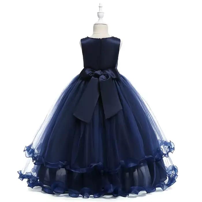 Robe de princesse longue en tulle et dentelle pour adolescentes, robes de demoiselle d'honneur, vêtements pour enfants, robes de soirée de mariage, fête élégante