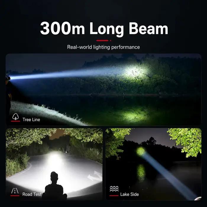 Lampe frontale YN726U à très longue portée, batterie puissante de 5200mAh, étanche, pour randonnée en plein air, Camping, chasse et prospection