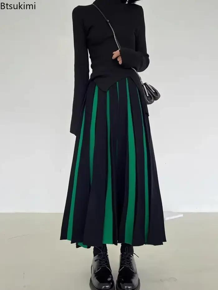 Nouveau 2026 jupes longues pour femmes automne hiver tricoté jupe trapèze noir blanc luxe